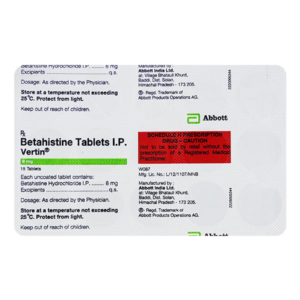 Vertin, Betahistine